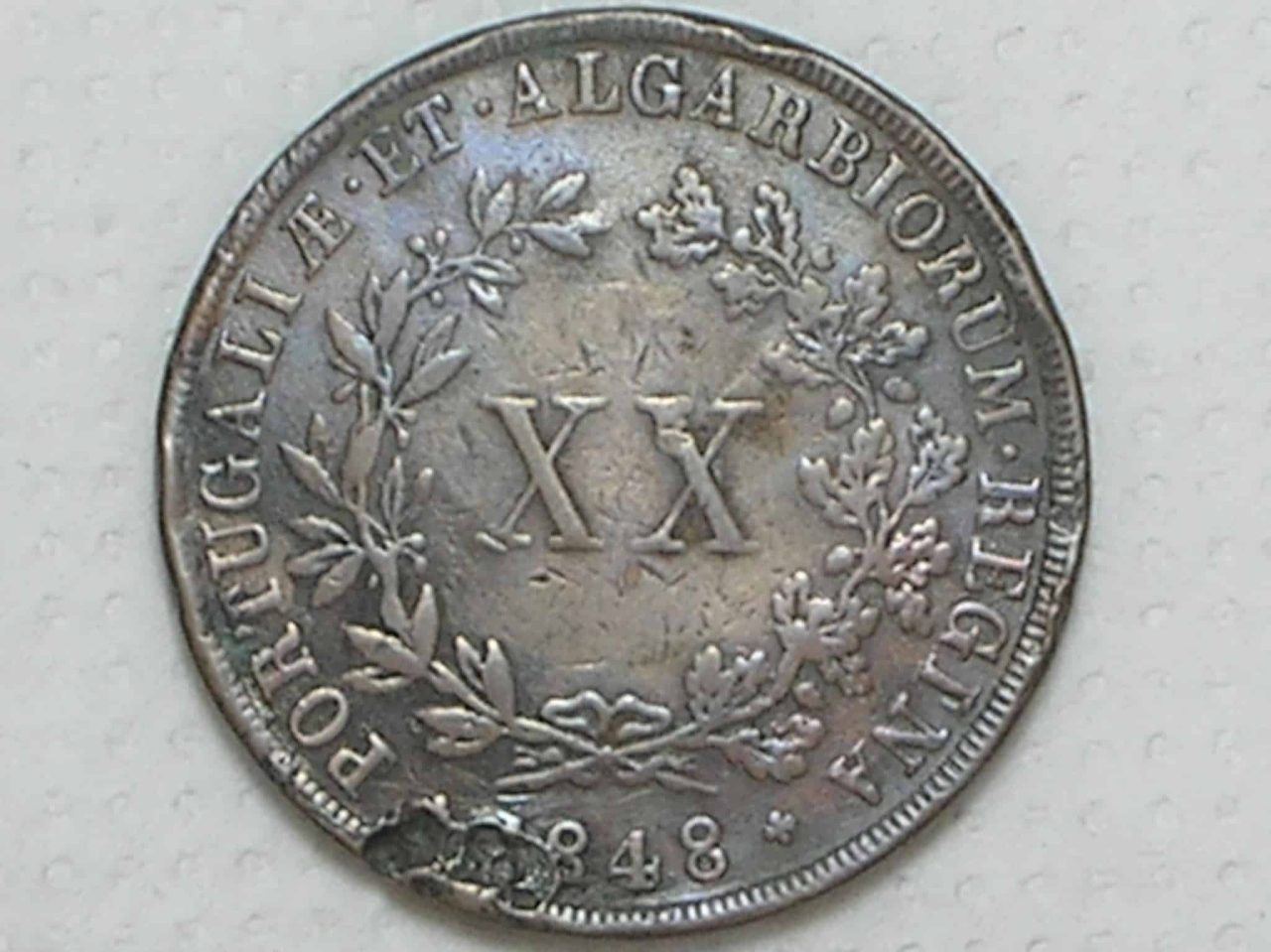 Portugal) XX Réis - 1848 / D. Maria II / Data Escassa / Cobre / p.01
