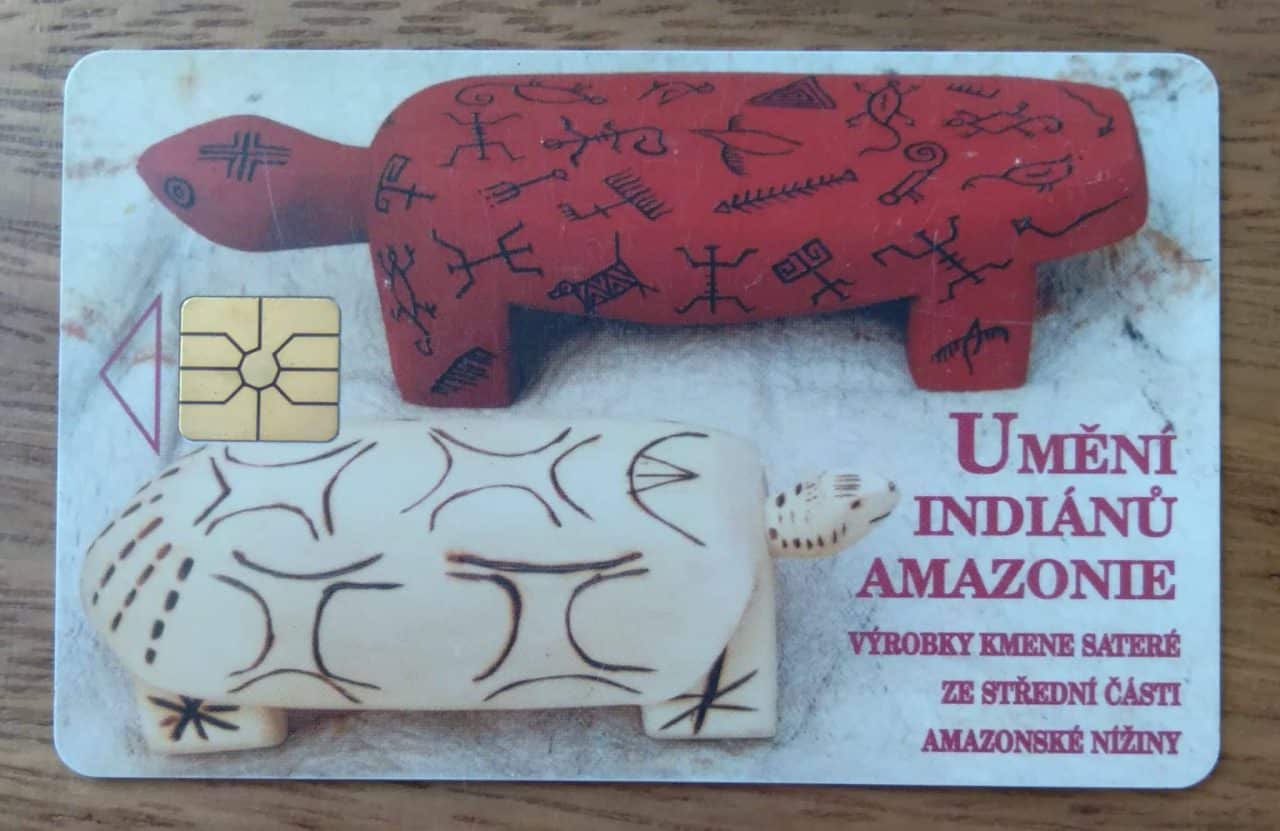 Cartão República Tcheca SPT Telecom Chip 1997 ct 46 / Arte indígena Amazônia.