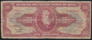 Cédula Brasil 100 Cruzeiros Overprint 10 Centavos - Bem Circulada