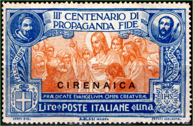 Cirenaica (Itália) - 3º centenário da Propagação da Fé - 1923 (1 lira)