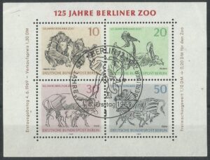 Filatelia Selo Bloco 125 Anos Zoologico Berlim 1969 Berlim Alemanha Carimbo Comemorativo Sem Uso Selos Postais