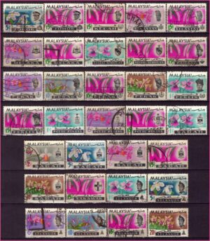 Malásia (Estados Malaios) - Orquídeas - 1965 - Acumulação com 32 selos