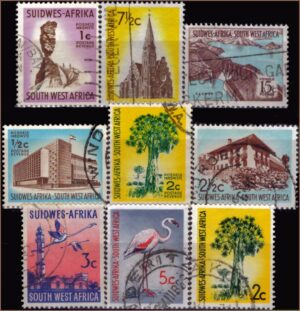 Sudoeste Africano (Namíbia) - Motivos locais - 1961-62-68 - Acumulação com 9 selos