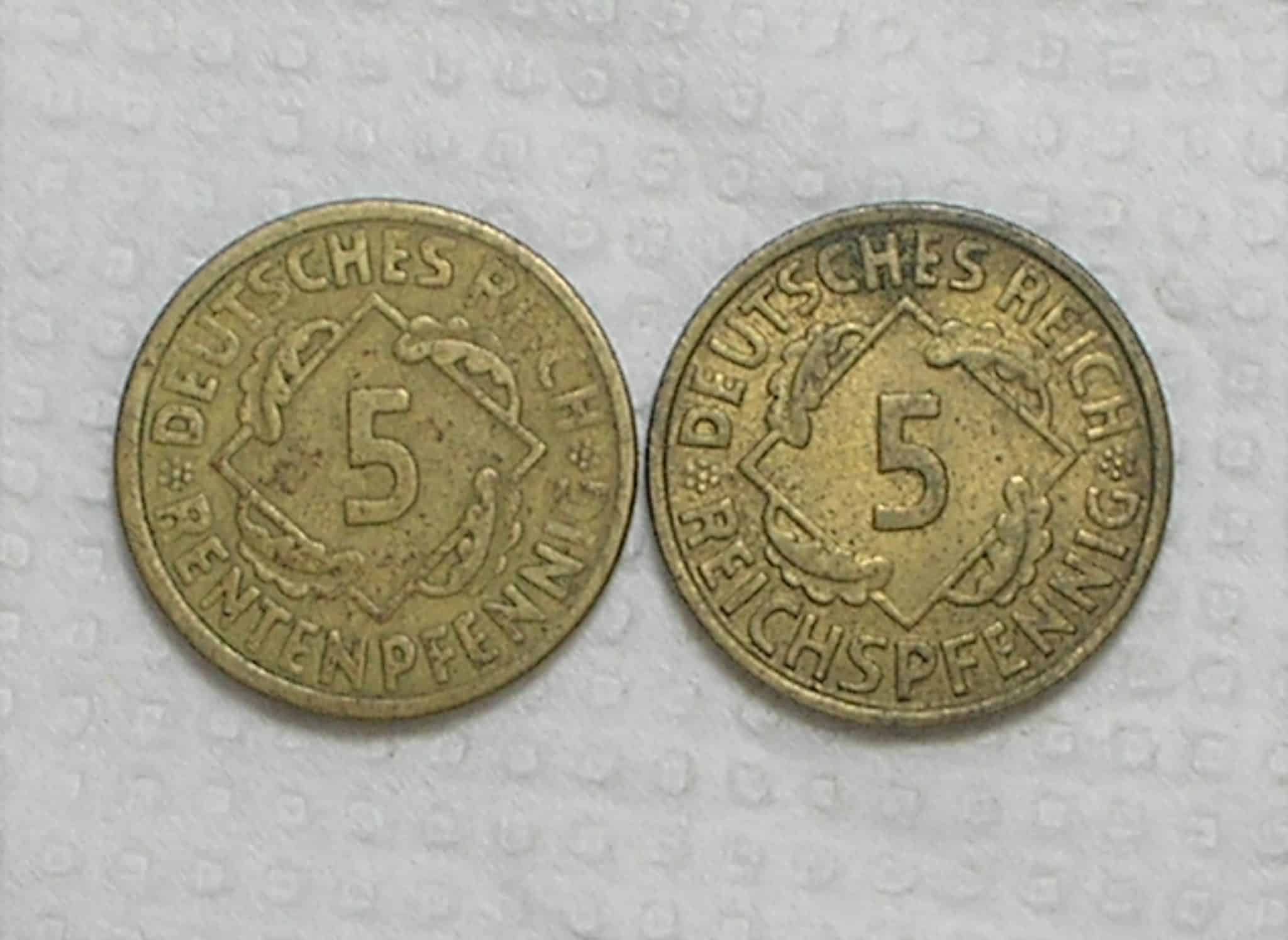 | Casa do Colecionador Alemanha 5 Rentenpfennig 1924a 1924j Berlin Hamburg Co Ni Box32 2