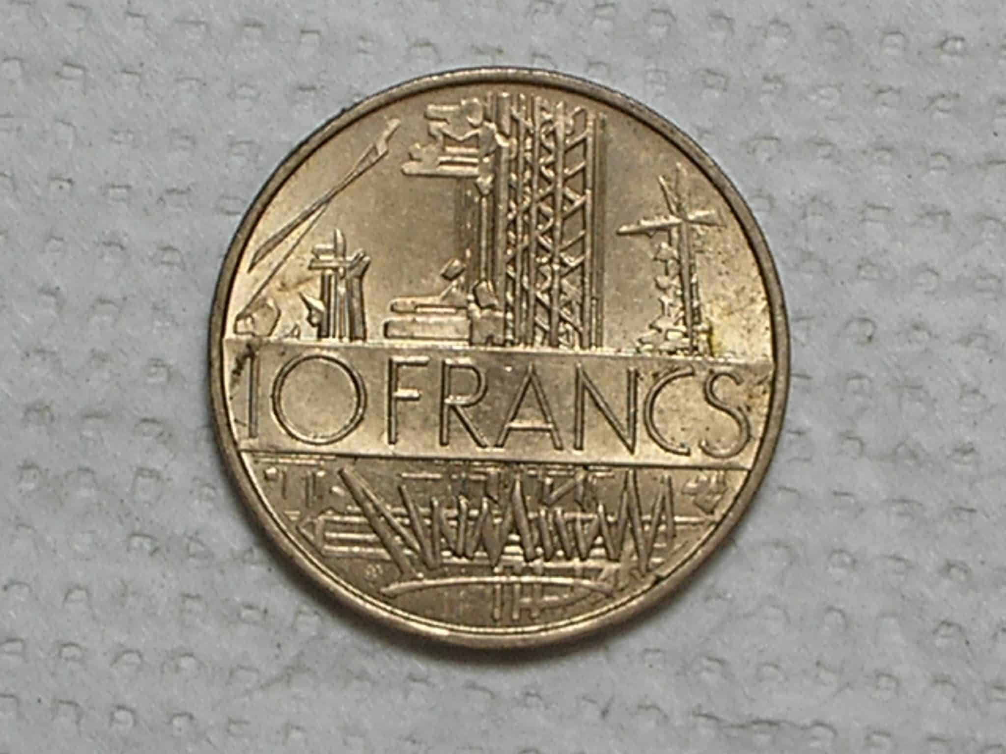 França) 10 Francs - 1975 / Ni/Brass / Flor de cunho / box40