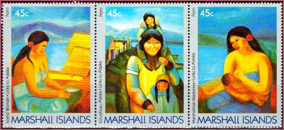 Ilhas Marshall - Pinturas - 1989 - S/Completa - Tira com 3 selos