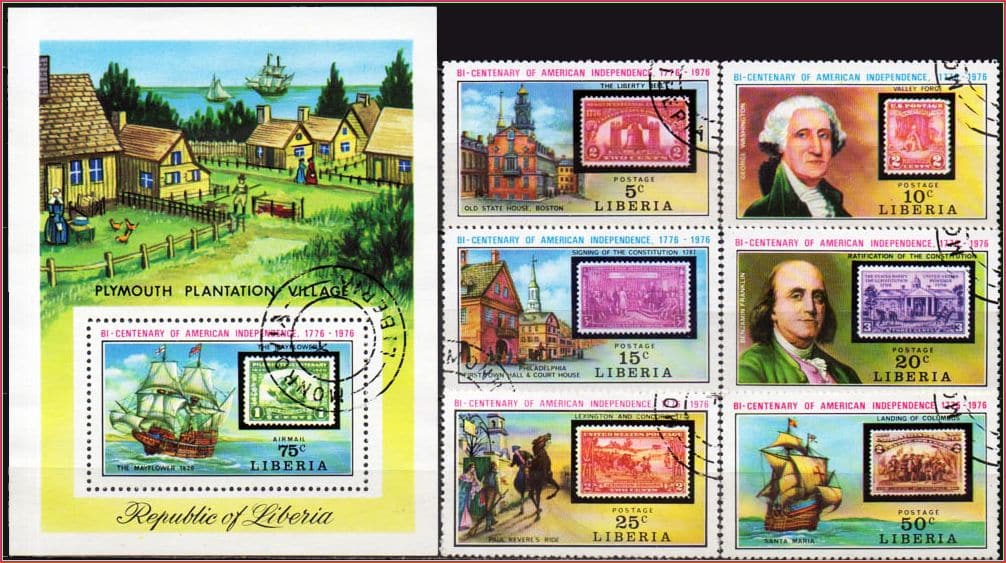 Libéria - Bicentenário da Revolução Americana - 1975 - S/Completa + Bloco - Selo sobre selo