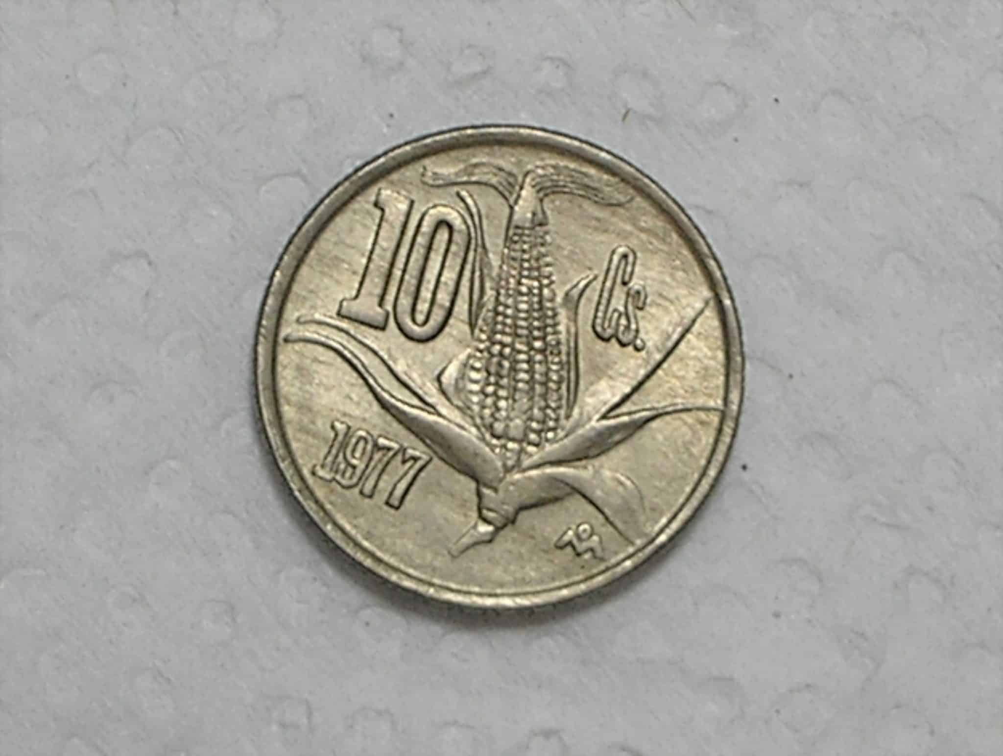 México) 10 Centavos - 1977 - Variety II - Narrow Date / Co/Ni / Sob / box36