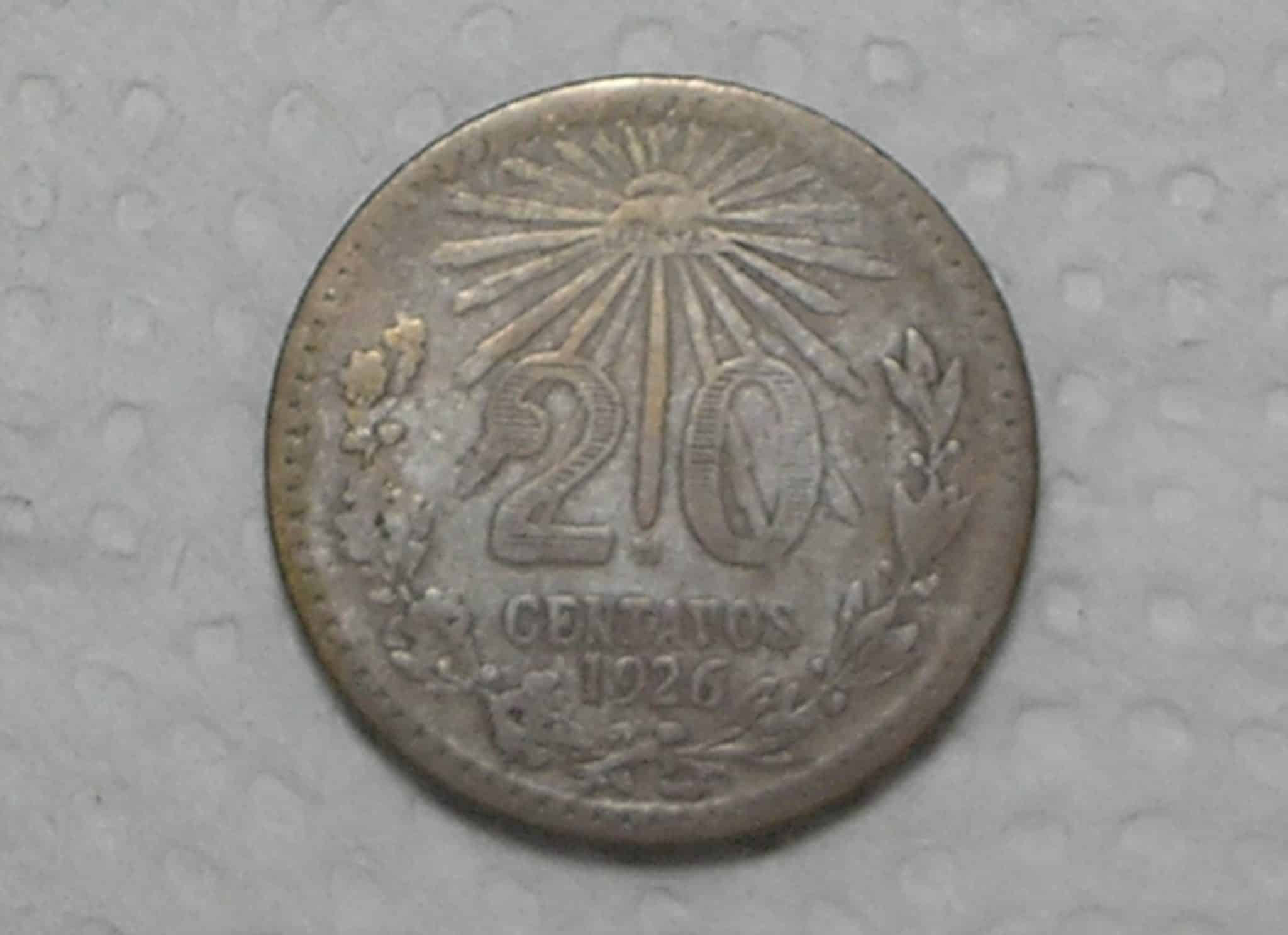México) 20 Centavos - 1926 - Escassa - Não aparecem mais / Prata / box36