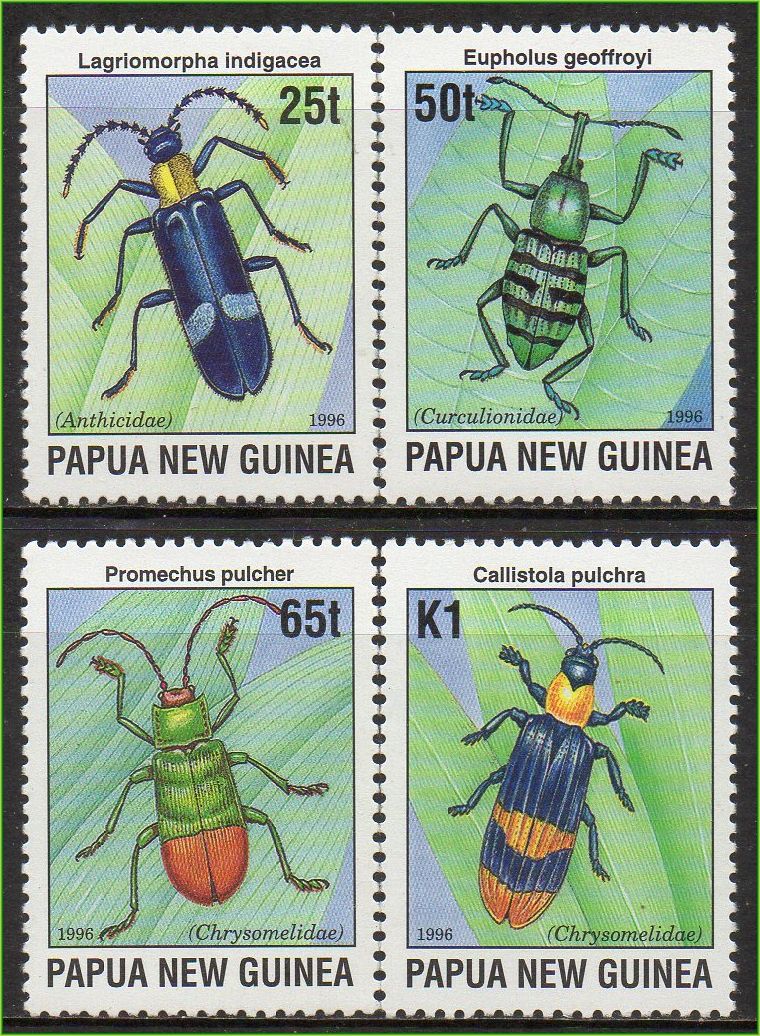 Papua Nova Guiné - Insetos - Besouros - 1996 - S/Completa