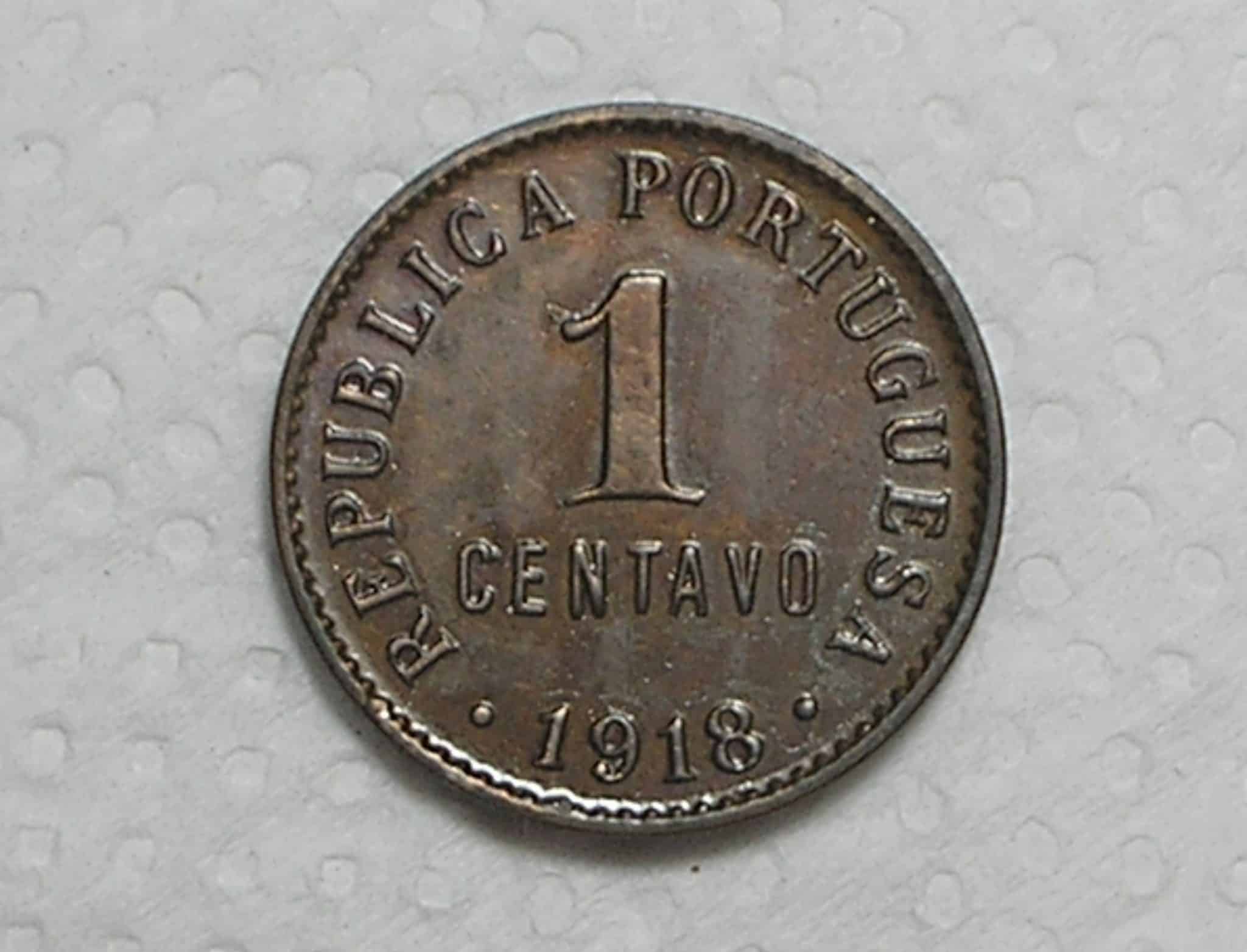 Portugal) 1 Centavo - 1918 / Bronze / Sob / box37