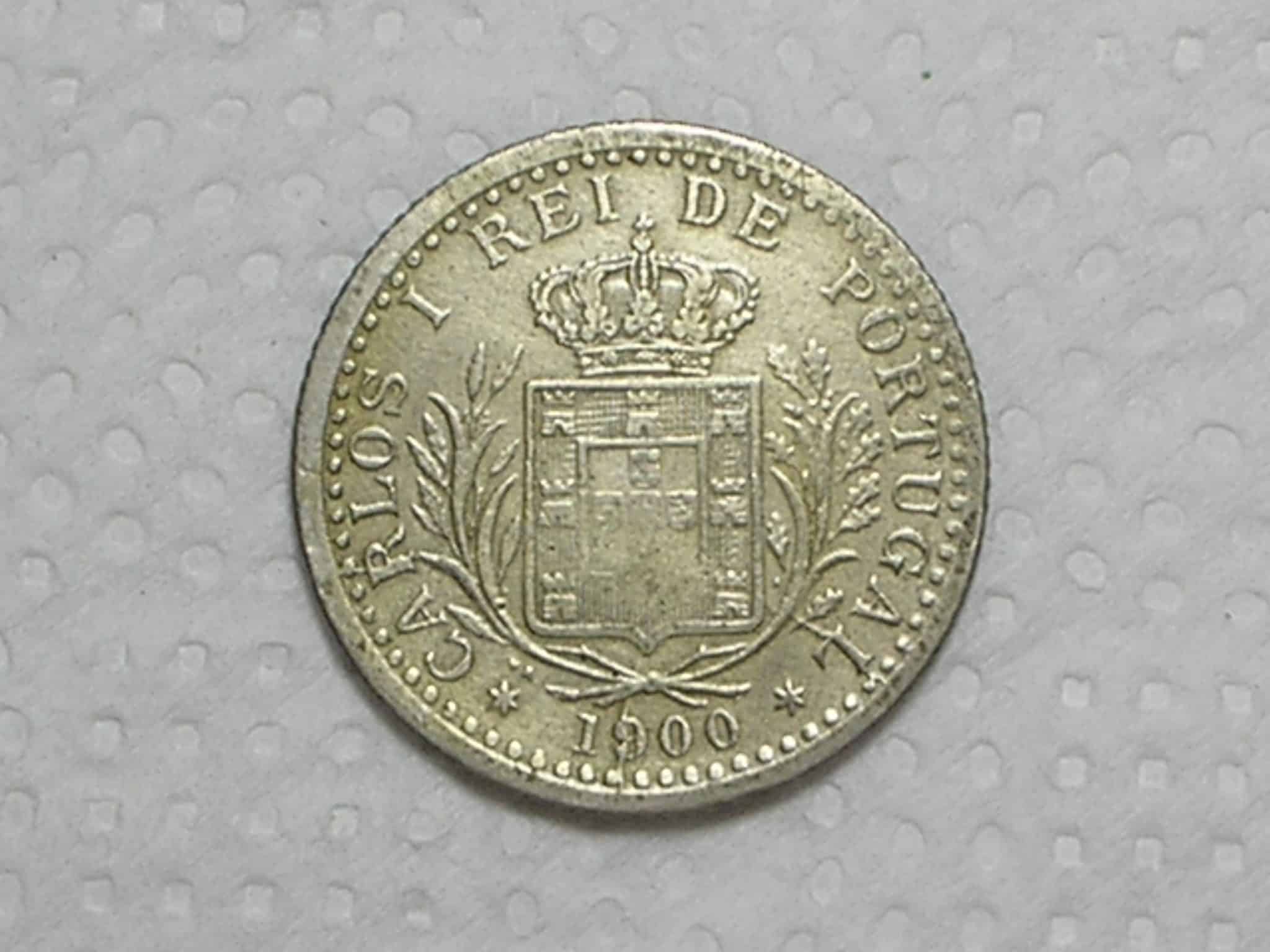 Portugal) 100 Réis - 1900 - Var. 9 cortado / Carlos I / Co/Ni / / box37.3