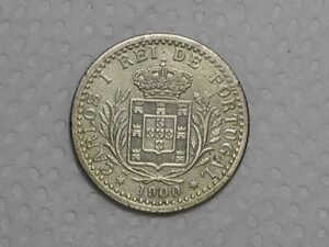 Portugal) 100 Réis - 1900 - Var. data cortada entre 90 / Carlos I / Co/Ni / Soberba / box37.2