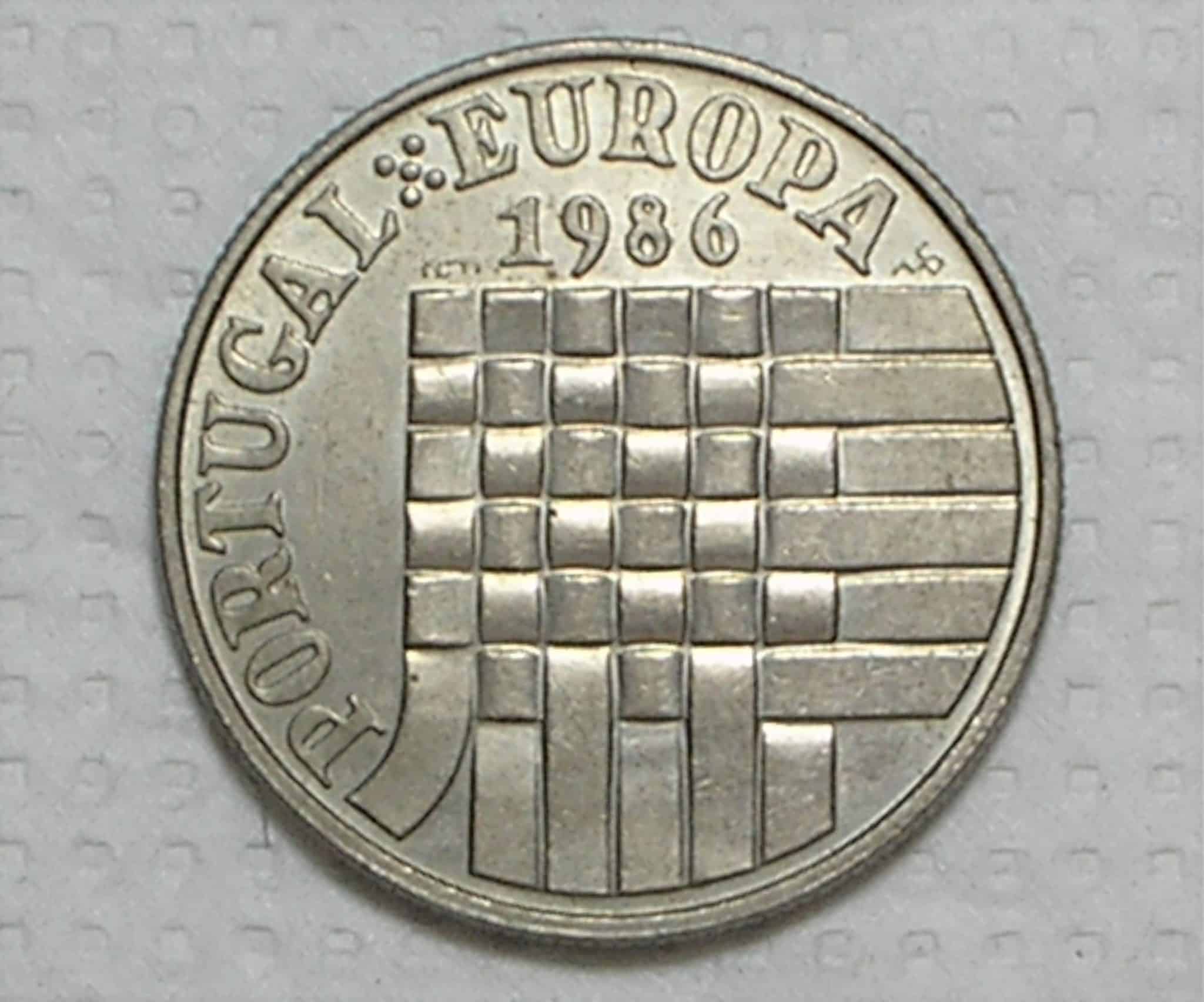 Portugal) 25 Escudos – 1986 - Comemorativa Portugal Europa / Co/Ni / Fc / box38