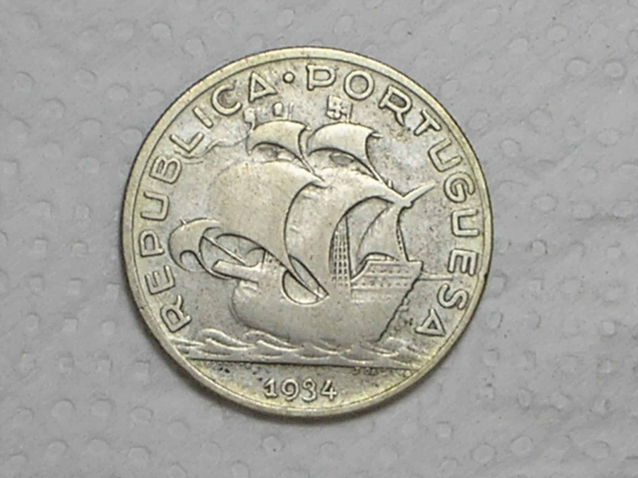 Portugal) 5 Escudos - 1934 / Prata / Mbc / box37