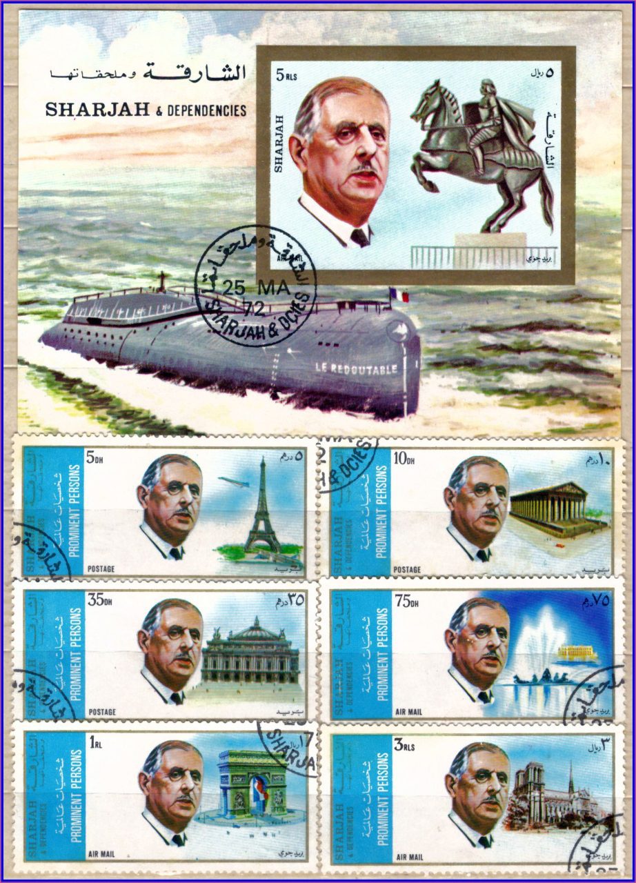Sharjah - De Gaulle e monumentos - 1972 - S/Completa + Bloco