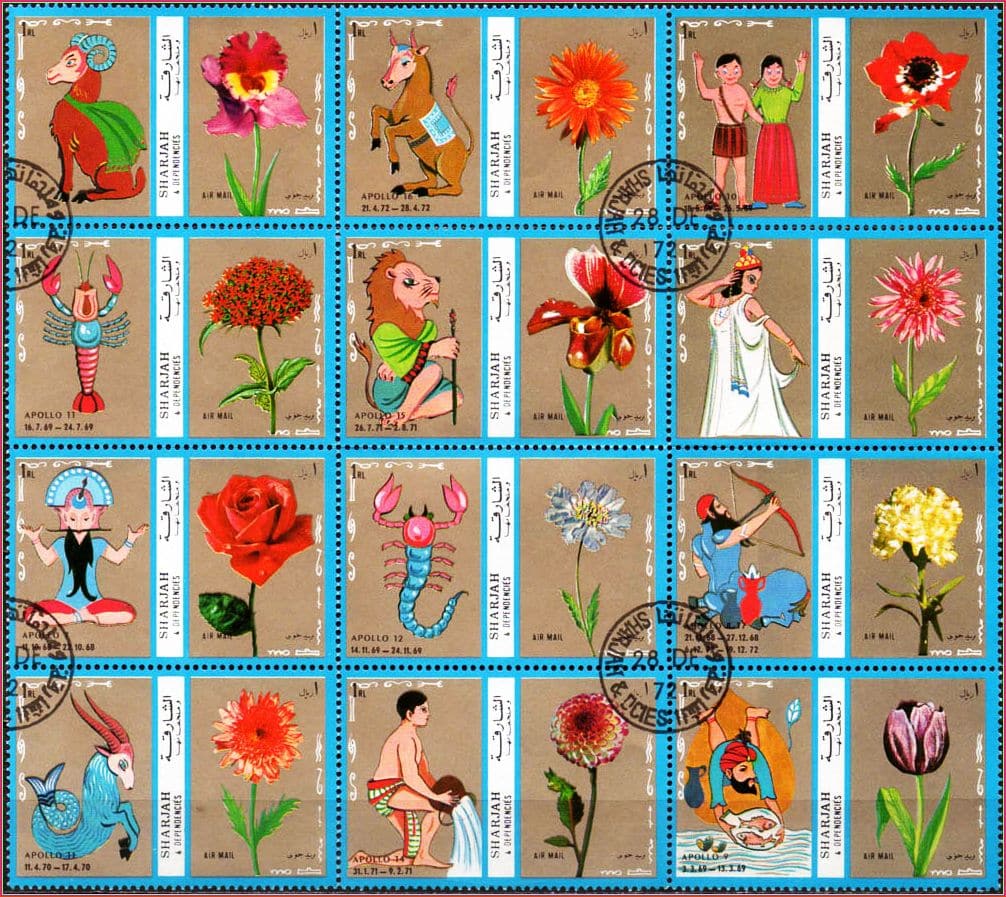 Sharjah - Horóscopo e Flores - 1972 - S/Completa