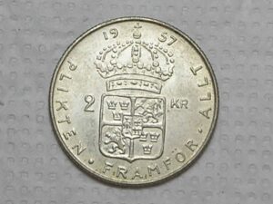 Suécia) 2 Kronor - 1957 / prata / Fc / box38