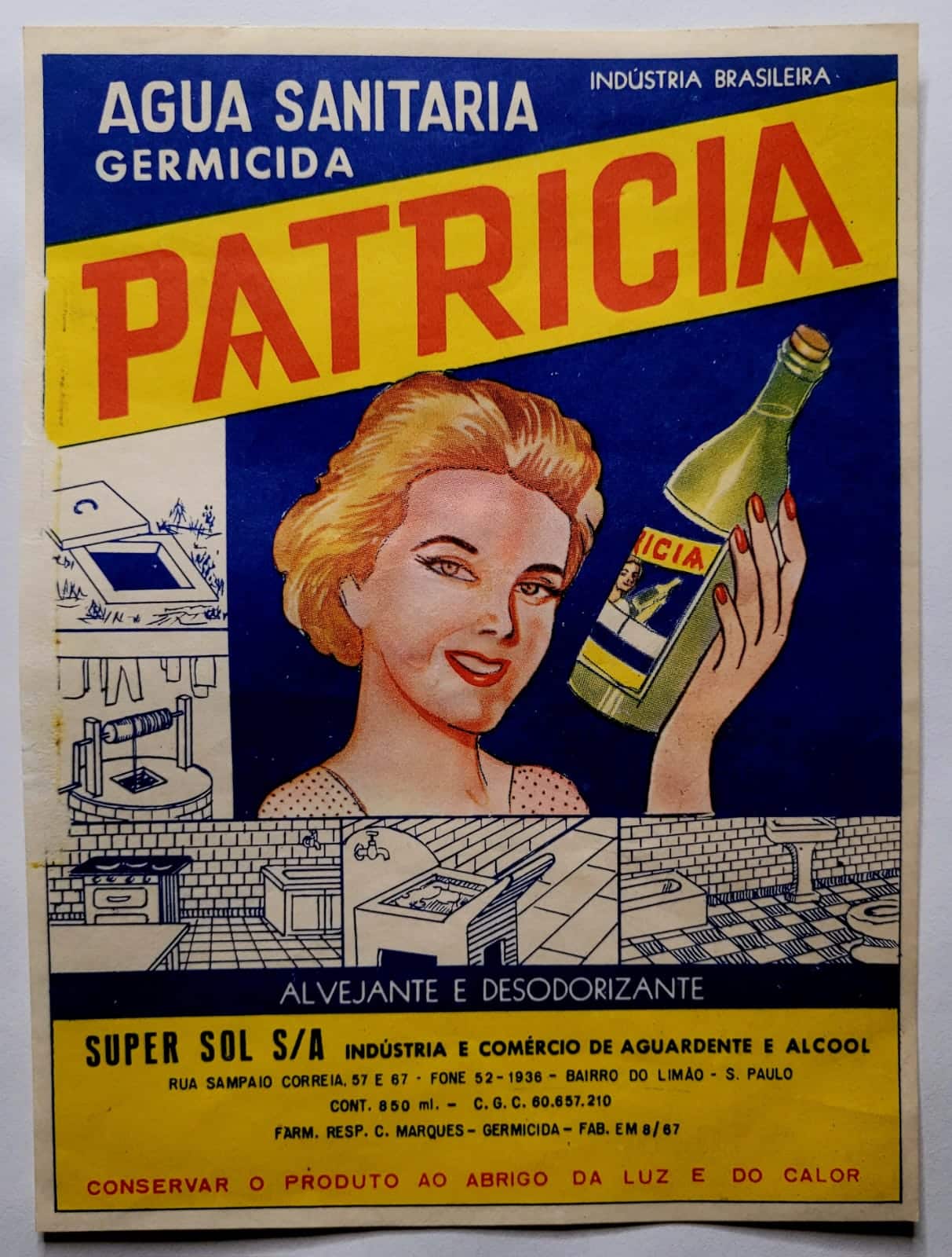 Propaganda Antiga Agua Sanitaria Patricia 1 Casa do Colecionador