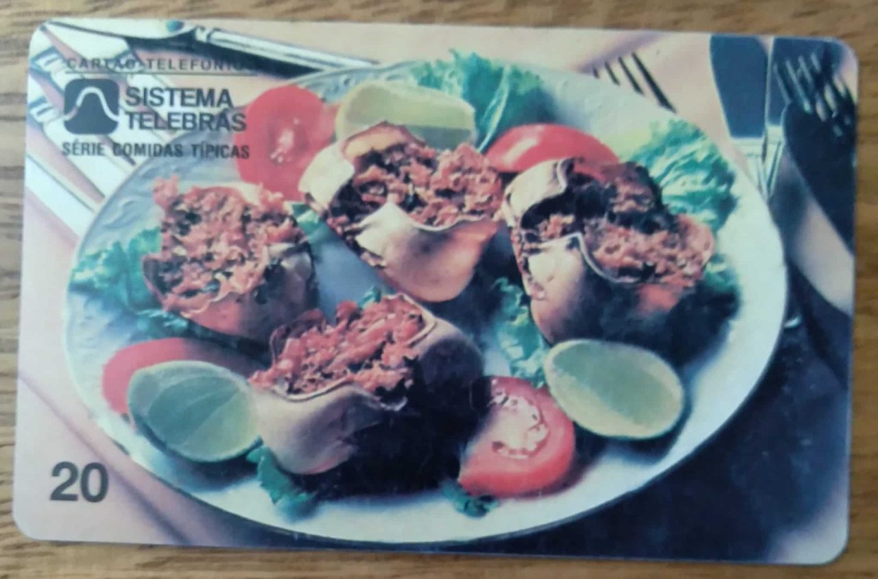 Cartão telefone. Sistema Telebras 00 Matriz1997. Comidas Típicas Casquinho de Caranguejo. ICE 2110000.