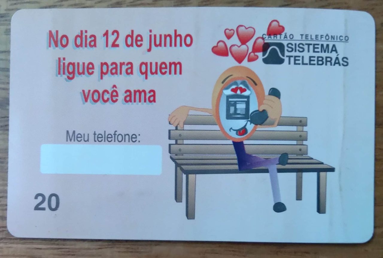 Cartão Telefone Sistema Telebras. Dia dos namorados 12 de junho.