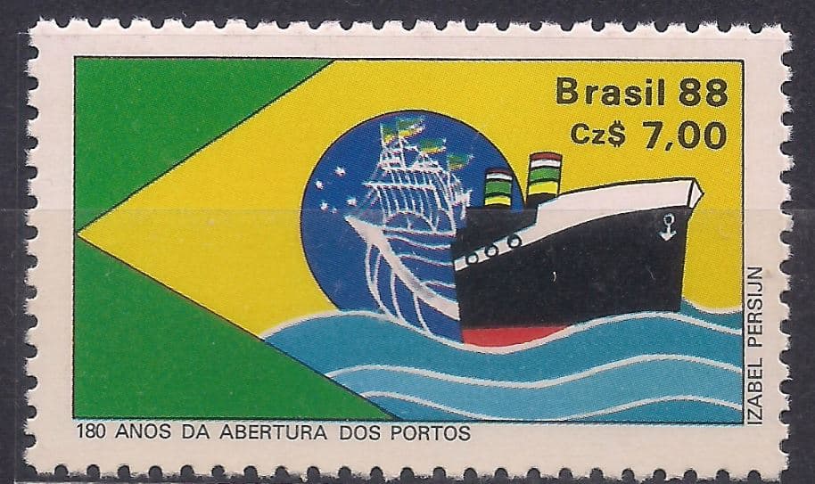 Filatelia - Selo Brasil - 180 Anos Abertura Portos - 1988 - Novo - Selos Postais