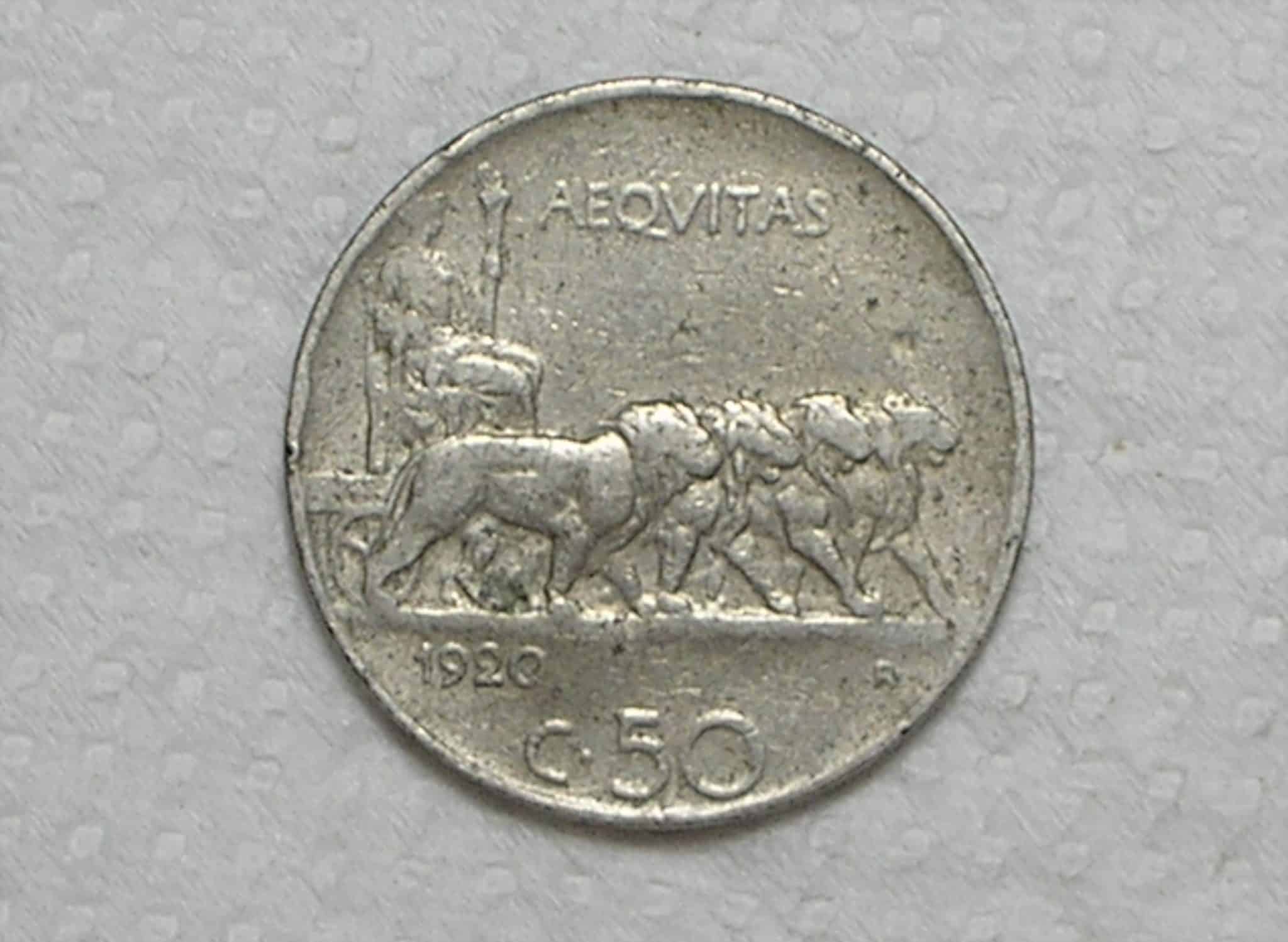 Italia) 50 Centesimi - 1920-r / V. Emanvele III / Ni / box41.1