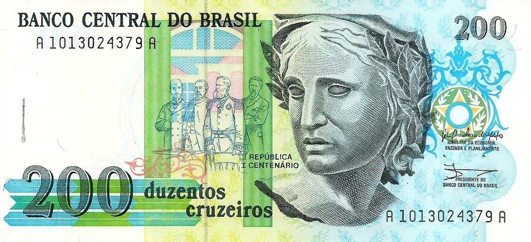 CÉDULA 200 CRUZEIROS 1990 FE [BRASIL/REPÚBLICA]