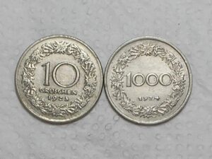 Austria) 10 Groschen - 1925 + 1000 Groschen - 1924 / Co/Ni / box43