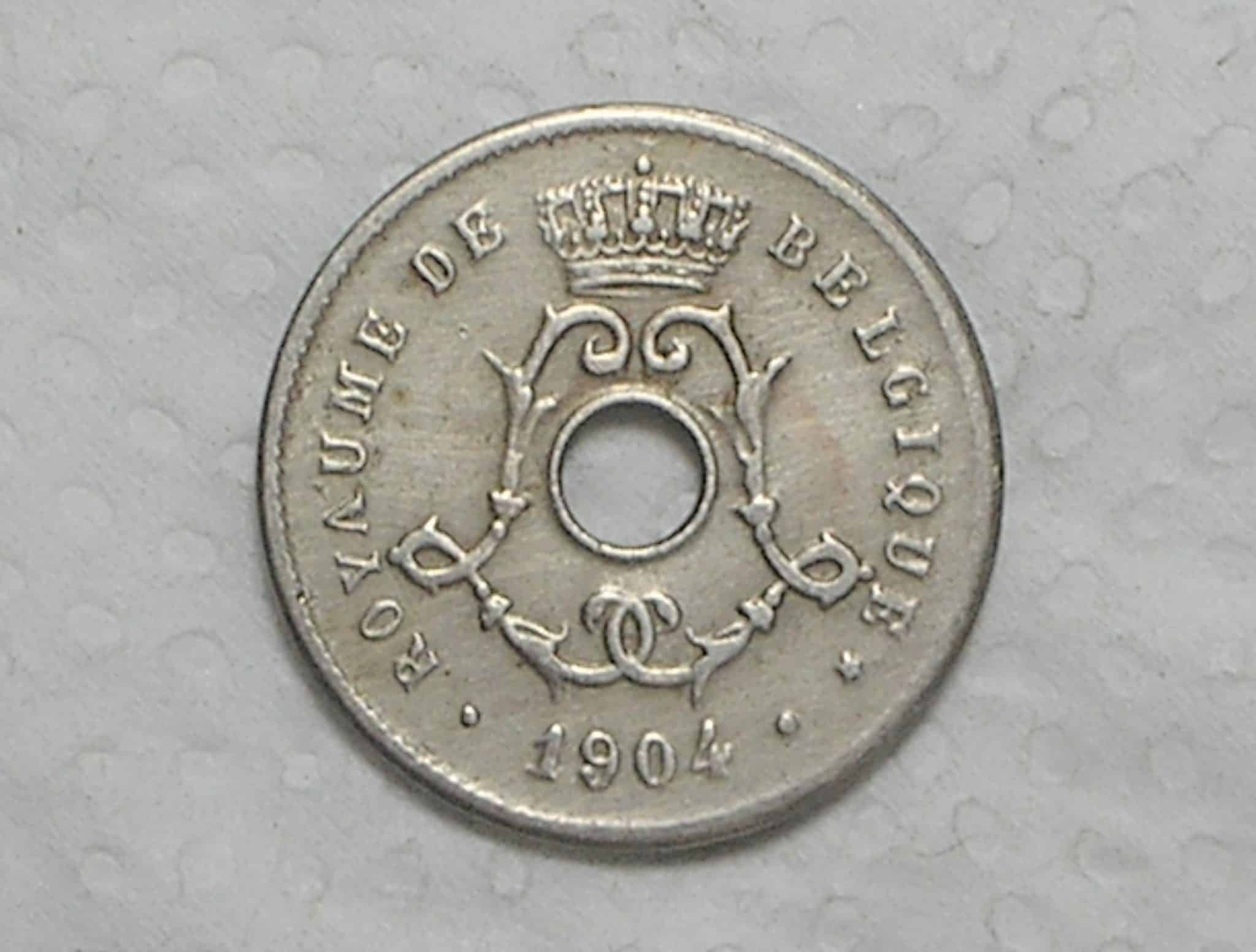 Belgica) 5 Centimes - 1904 - Holed center / Co/Ni / box43