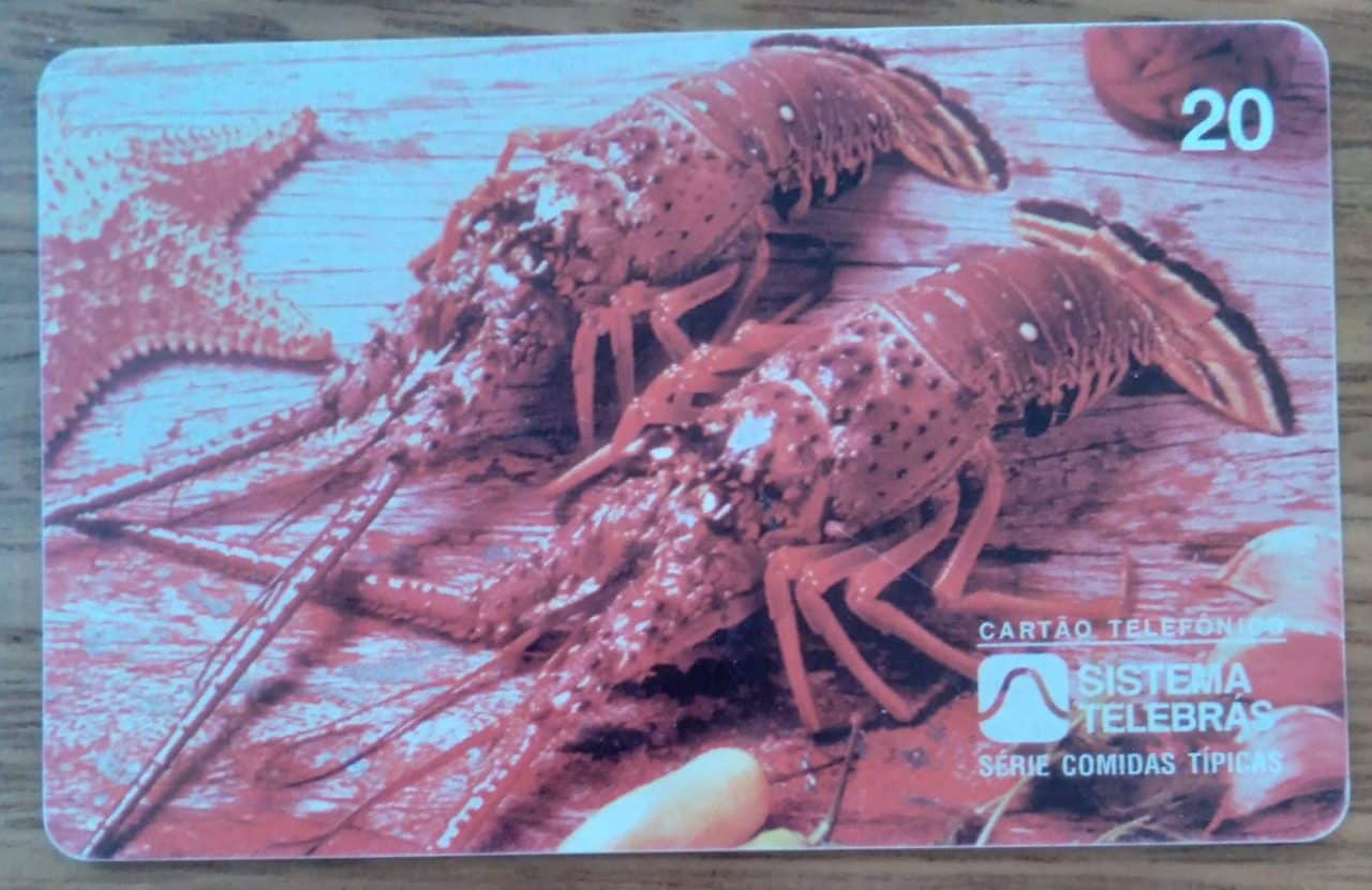 Cartão telefone. Sistema Telebras 00 1997. Comidas Típicas Lagosta ao natural. ICE 2110000.