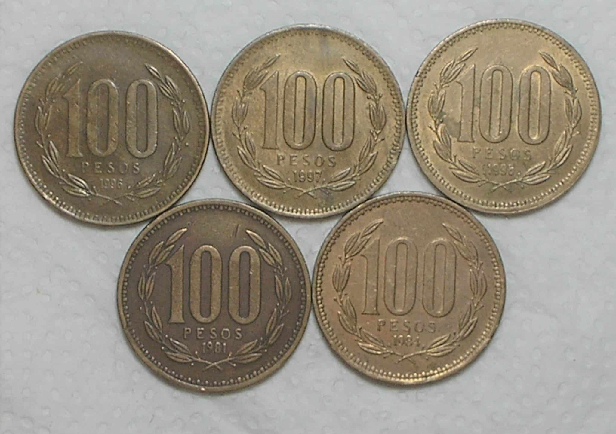 Chile) 100 Pesos - 1981/1984/1996/1997/1998 / Bz/Al / box43