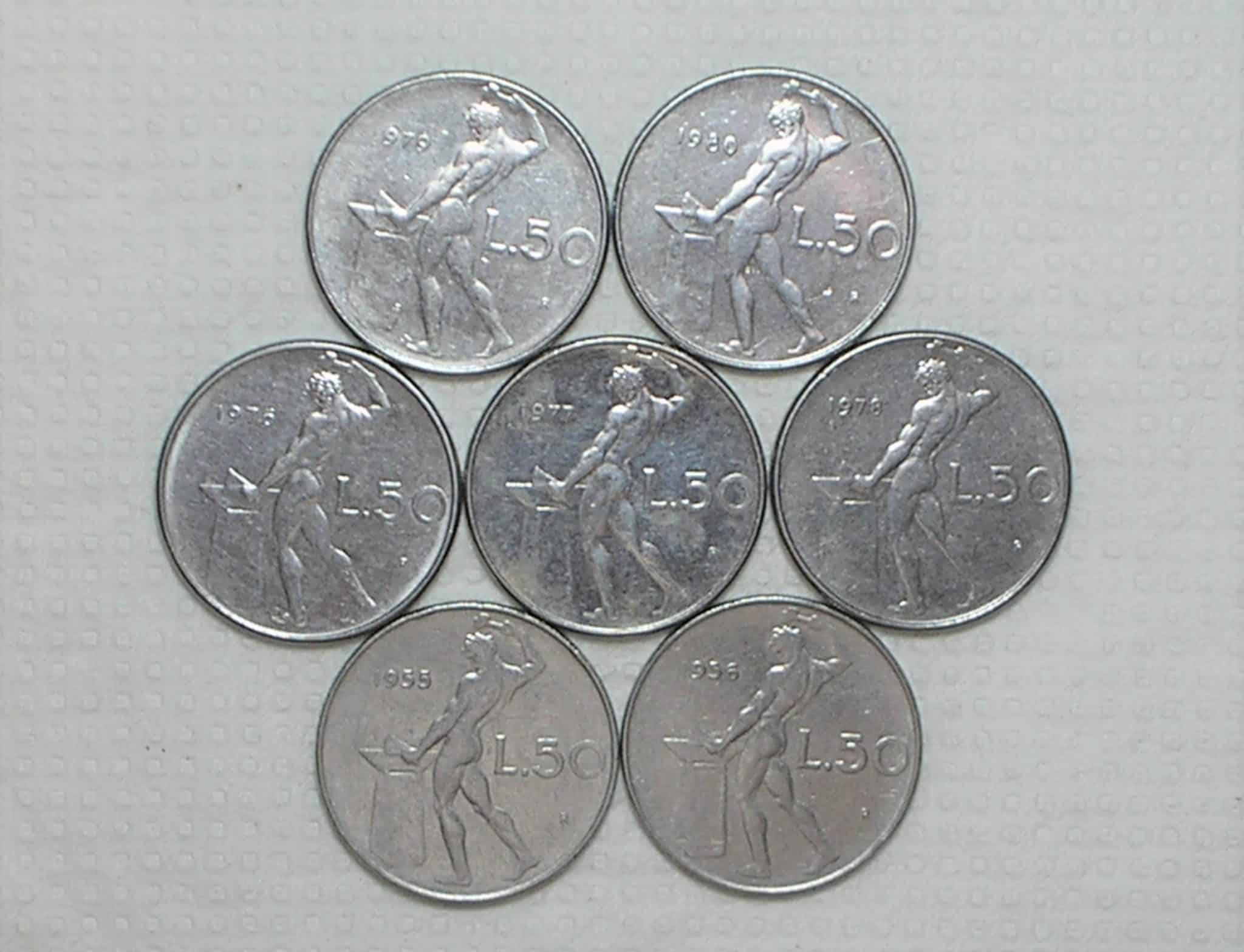 Italia) 50 Liras - 1955/1956/1976/1977/1978/1979/1980 / St. / box45.