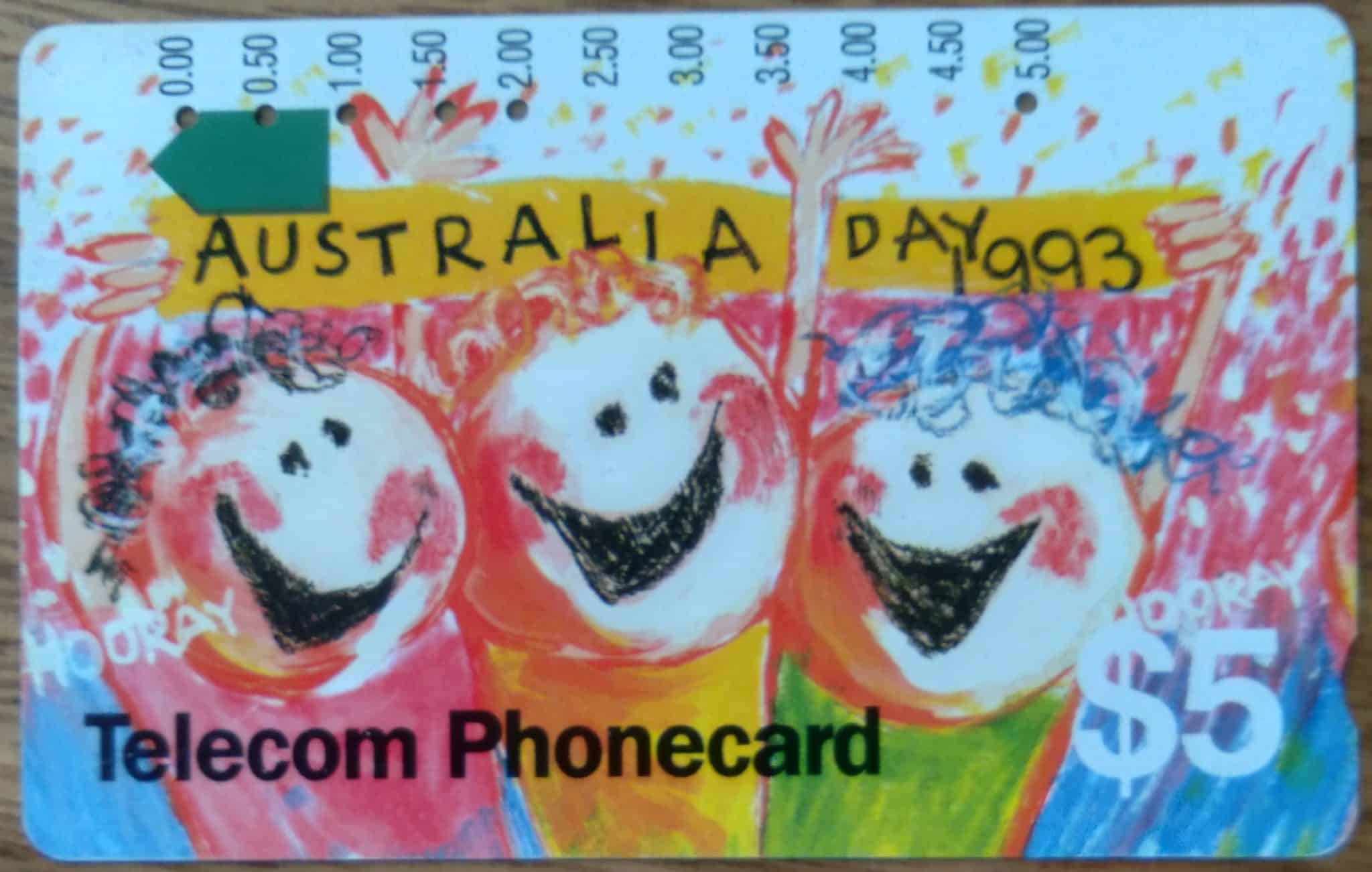 Cartão telefone Australia. Telecom Anritsu 1993. Australia Day.