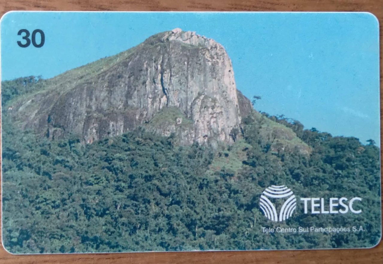 Cartão telefone Brasil. Telesc TCS 1999. Pedra branca em Sao José. ICE 100000.