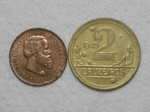 Casal 10 Réis - 1869 + 2 Cruzeiros - 1949 .. Mbc/Sob - colecionáveis / m430
