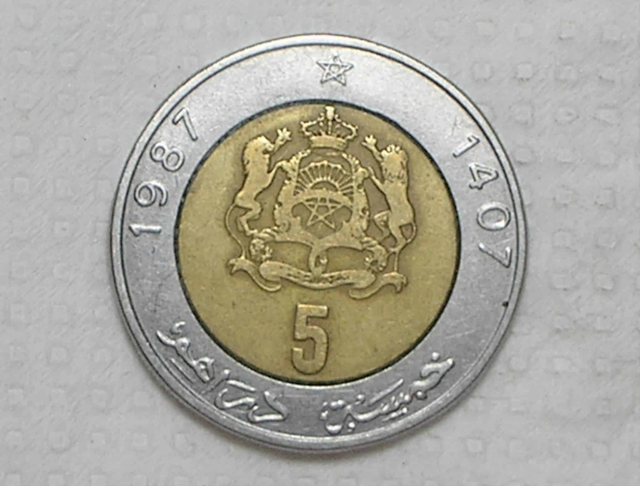 Marrocos) 5 Dirham - 1987 / Ah-1407 / Bimetal / box45