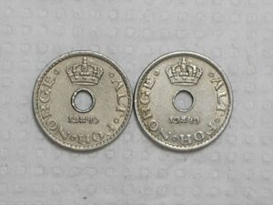 Noruega) 10 Ore - 1940 / 1949 / Holed center / Co/Ni / box45