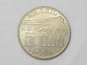 5.000 Réis de 1936 = Santos Dumont = Prata = Flor de cunho