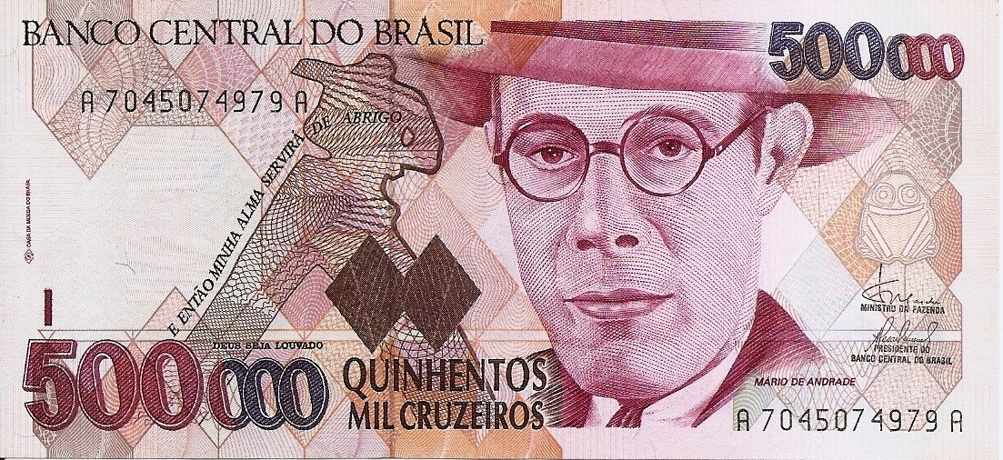 CÉDULA BRASIL 500 MIL CRUZEIROS 1993 FE [BRASIL/REPÚBLICA]