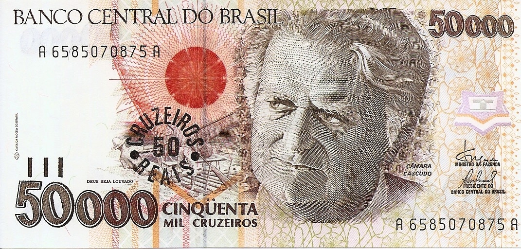 CÉDULA BRASIL 50 CRUZEIROS REAIS 1993 FE [BRASIL/REPÚBLICA]
