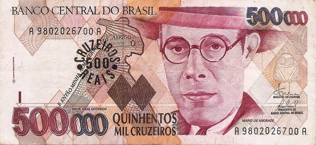 CÉDULA BRASIL 500 CRUZEIROS REAIS 1993 MBC [BRASIL/REPÚBLICA]