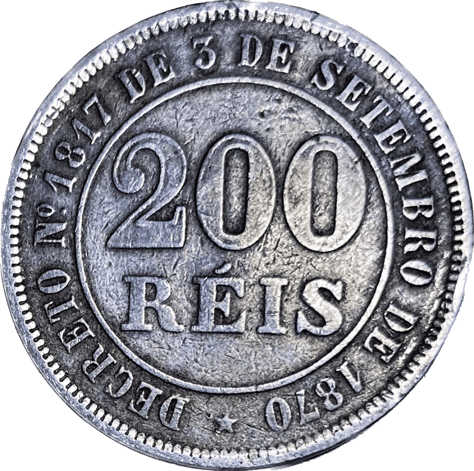 MOEDA 200 RÉIS 1876 CUPRO-NÍQUEL MBC+ [BRASIL/IMPÉRIO]
