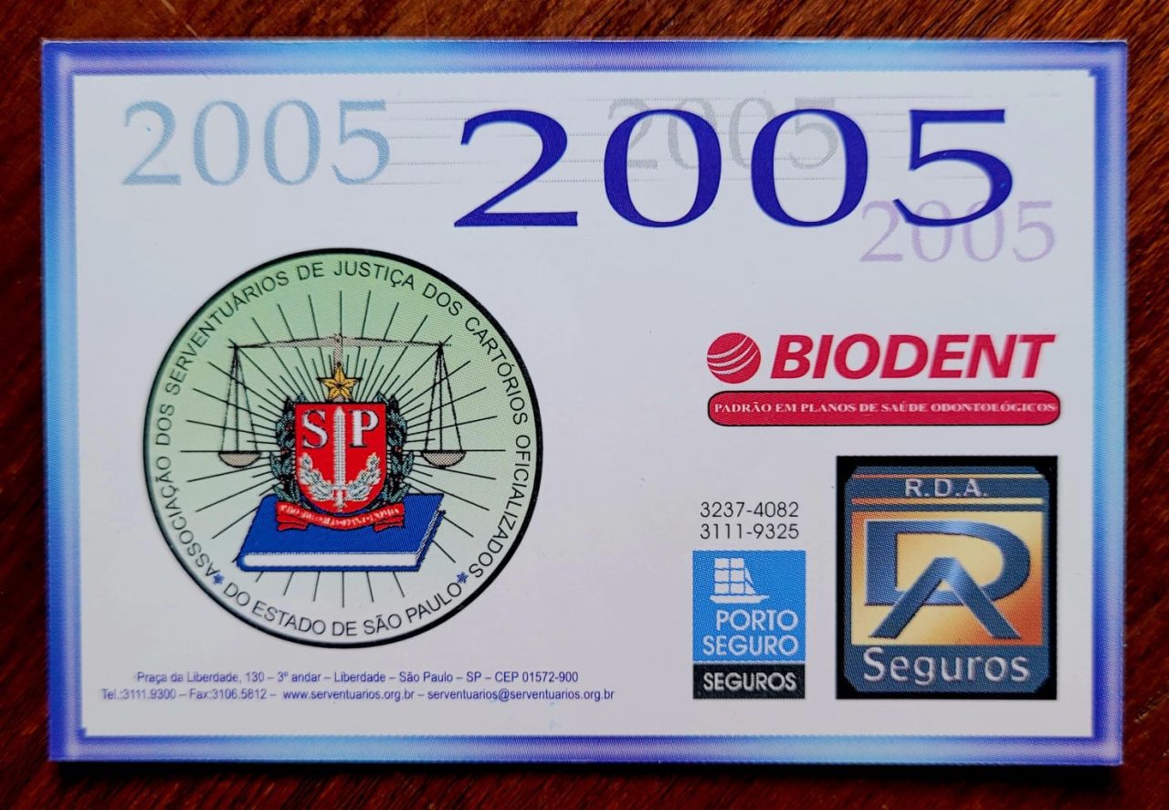 Calendário de Bolso (Tema Propaganda) Associação dos Serventuários de Justiça dos Cartórios Oficializados - São Paulo/SP - Ano 2005