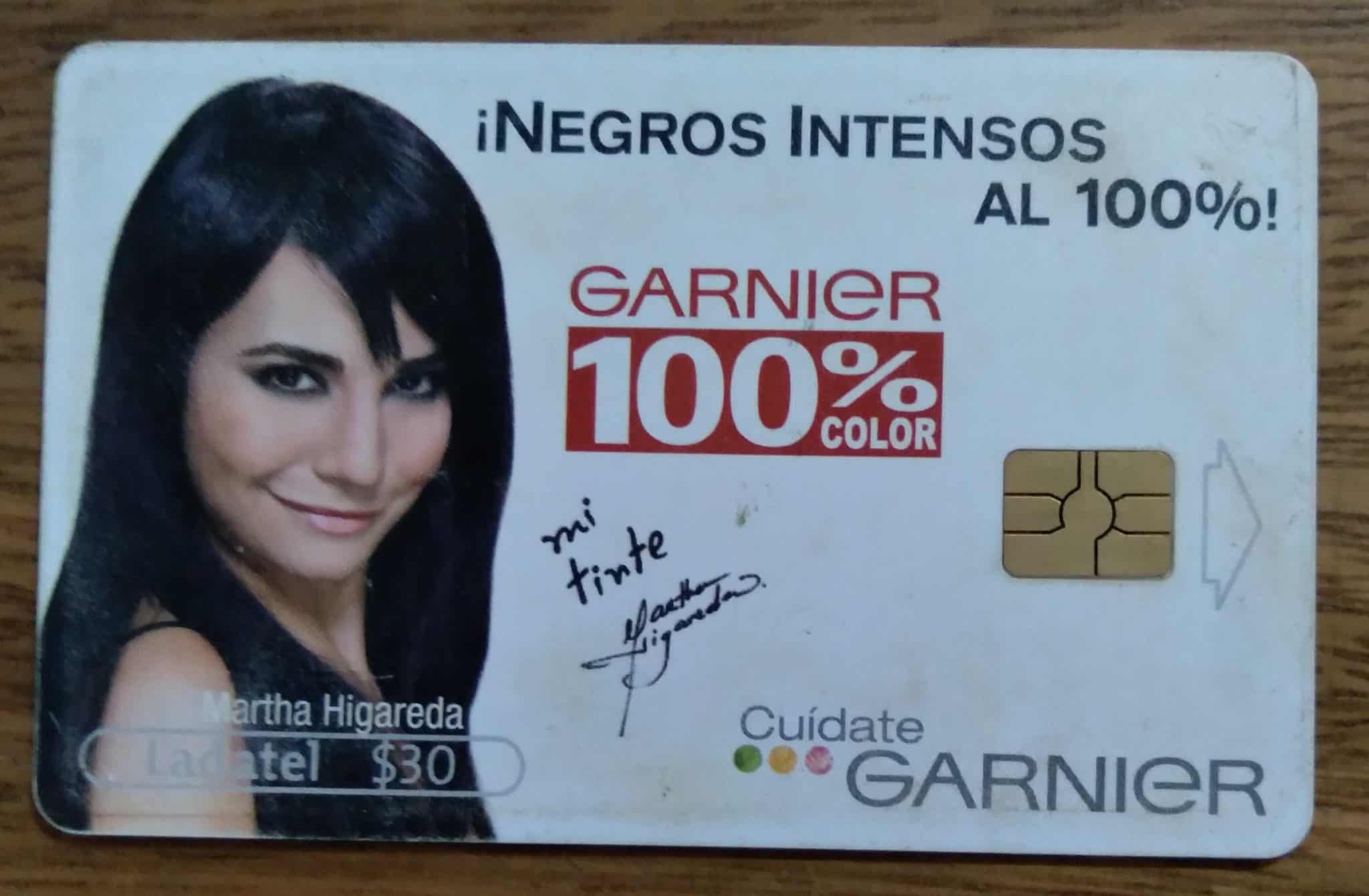 Cartão telefone México Ladatel. Mídia Garnier 100% color negros intensos.