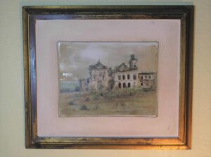 = Quadro com moldura original, pintura óleo sobre porcelana, assinada pela artista pintora Helianne