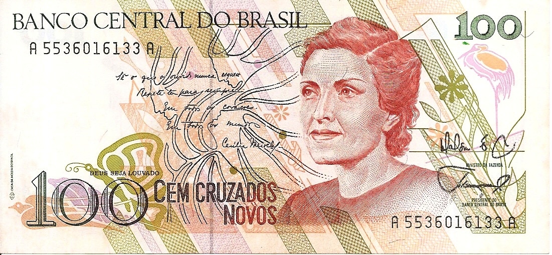 CÉDULA 100 CRUZADOS NOVOS 1989 SOB/FE [BRASIL/REPÚBLICA]
