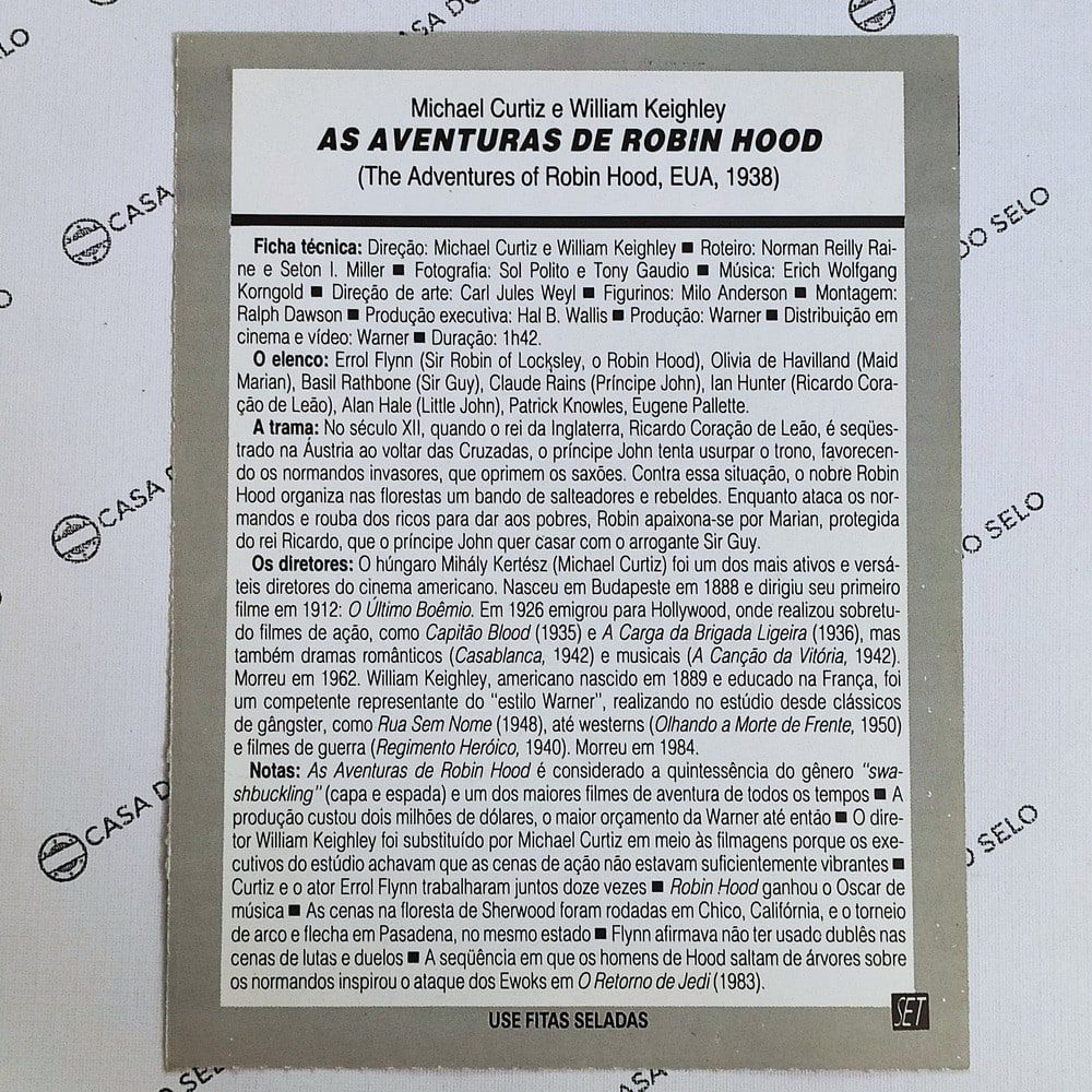 | Casa do Colecionador As Aventuras De Robin Hood (1938) - Ficha Técnica - SET-012