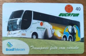 Cartão telefone Brasil Telecom BT 2006. Mídia ônibus Eucatur arara. Tir ICE 490500.