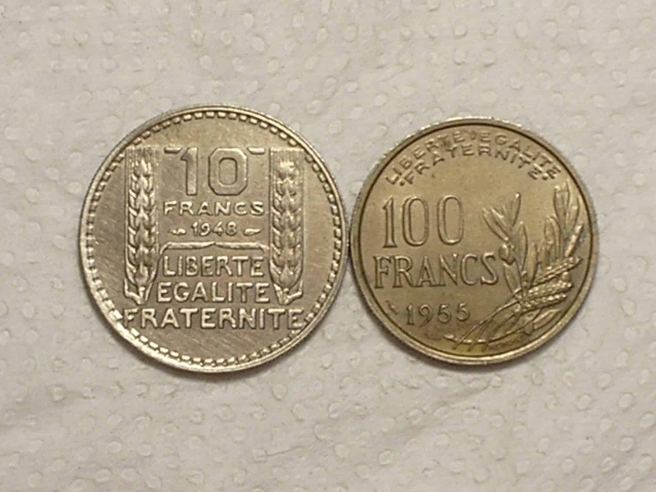 França) 10 Francs - 1948 + 100 Francs - 1955 / Niquel / box47